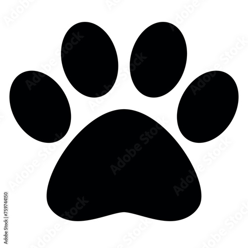 animal track, paw print black and white vector silhouette cartoon illustration