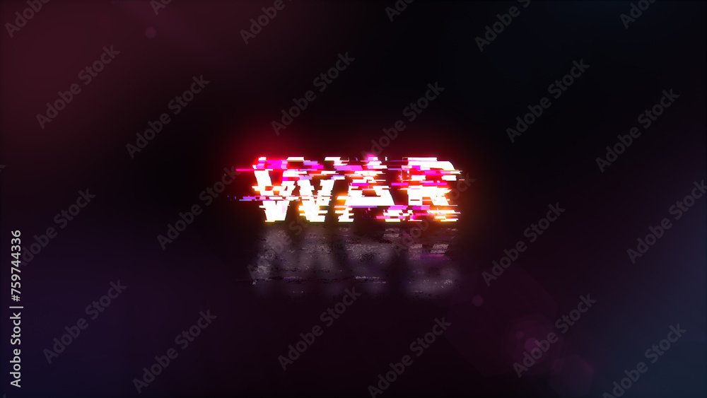 Obraz premium 3D rendering war text with screen effects of technological glitches