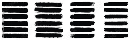 Black ink paint brush stroke, grunge line and frame collection for social media. Grungy watercolor texture.Brush drawn circles and curved lines. Geometric elements isolated on white background. Thick 