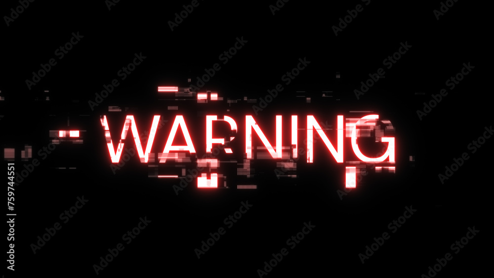 3D rendering warning text with screen effects of technological glitches