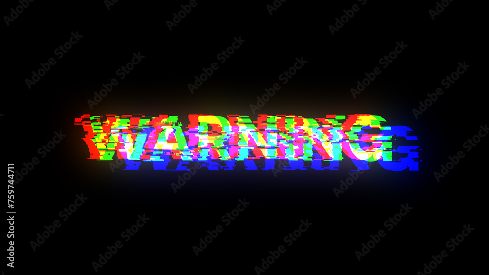 3D rendering warning text with screen effects of technological glitches 3D rendering warning text with screen effects of technological glitches