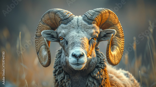 wildlife photography, authentic photo of a ram in natural habitat, taken with telephoto lenses, for relaxing animal wallpaper and more