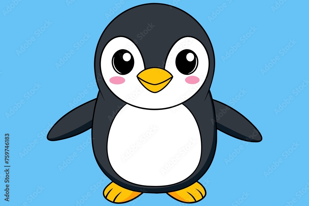 Obraz premium Vector illustration of Cute penguin cartoon character on blue background.
