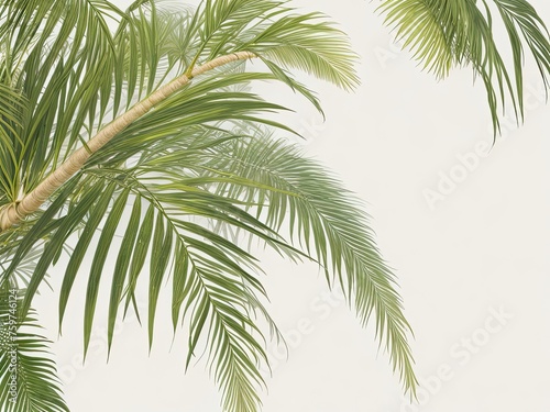 Fresh palm palms on a beige background for free. © REZAUL4513