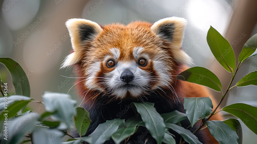Fototapeta premium wildlife photography, authentic photo of a red panda in natural habitat, taken with telephoto lenses, for relaxing animal wallpaper and more