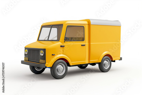 Classic yellow delivery van in 3d render with blank sides for advertisement space, isolated on white