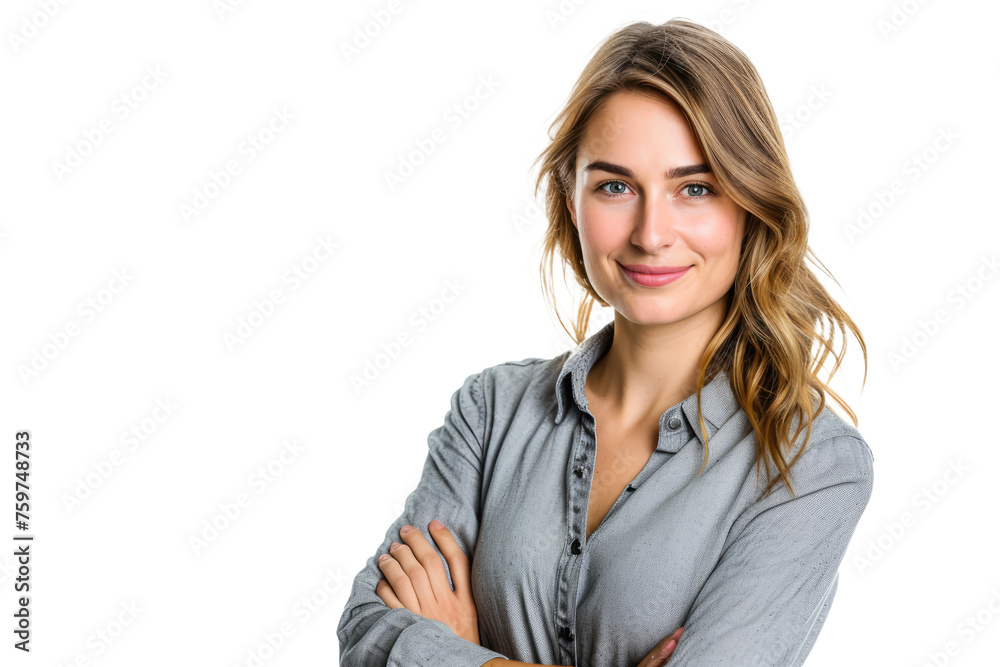 woman with folded arms and a warm smile, conveying authority with approachability. woman with folded arms and a warm smile, conveying authority with approachability.