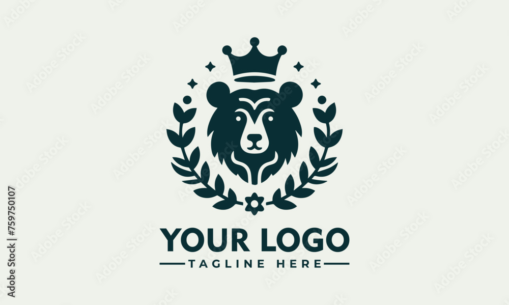 Simple Bear vector logo design Vintage Bears Crown Flower logo Vector design for Bear Lover