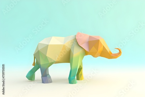 Vibrant Low Poly Elephant Standing Out on Soft Pastel Background