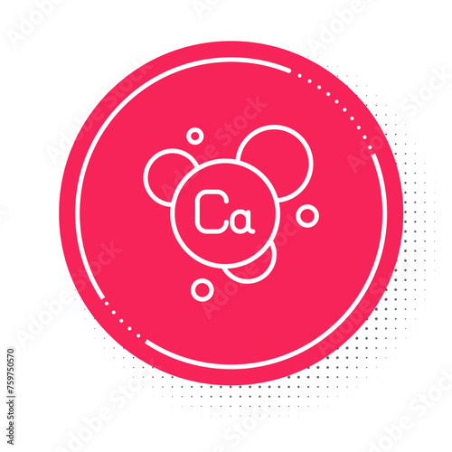 White line Calcium chemical element icon isolated on isolated on white background. Red circle button. Vector