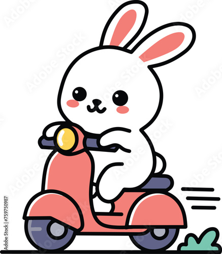 Cute rabbit riding scooter cartoon
