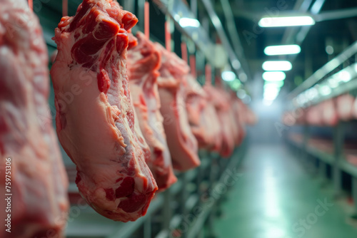 Meat processing plant or meat production factory. Background with selective focus and copy space