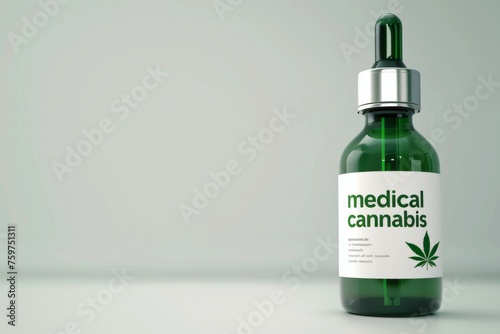 A bottle of medical cannabis is shown on a white background photo