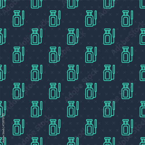 Green line Garden sprayer for water, fertilizer, chemicals icon isolated seamless pattern on blue background. Vector