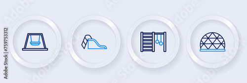 Set line Playground climbing equipment, Swedish wall, Slide playground and Ferris wheel icon. Vector