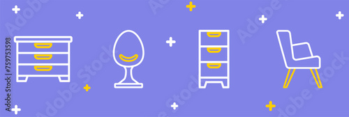 Set line Armchair, Chest of drawers, and icon. Vector