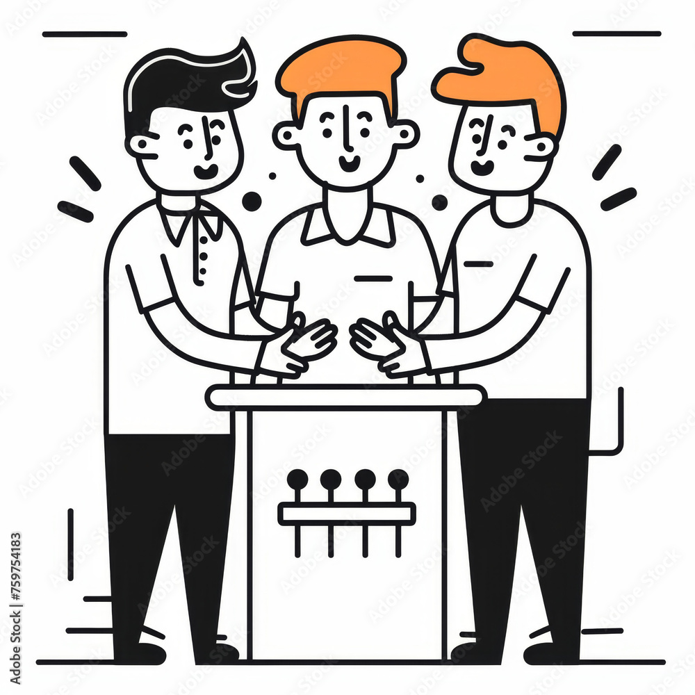 Professional Line Illustration of Leaders Supporting Each Other on Podium Gen AI Professional Line Illustration of Leaders Supporting Each Other on Podium Gen AI