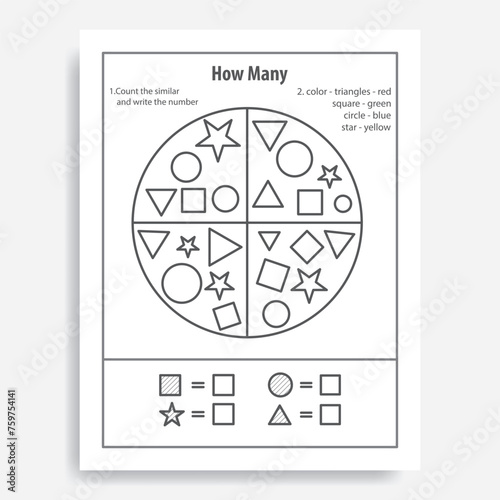 vector how many shapes tasks educational kids game worksheet 