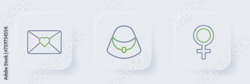 Set line Female gender symbol, Handbag and Envelope with 8 March icon. Vector