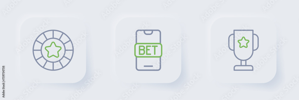 Set line Casino poker trophy cup, Online sports betting and chips icon. Vector Set line Casino poker trophy cup, Online sports betting and chips icon. Vector