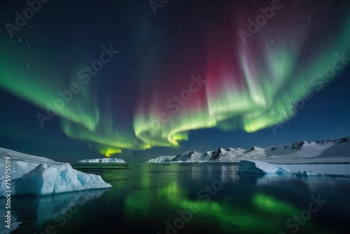 the snow in Antarctica and aurora sky © Muh