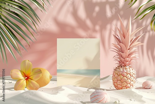 Card mockup, front view, summer themed. photo