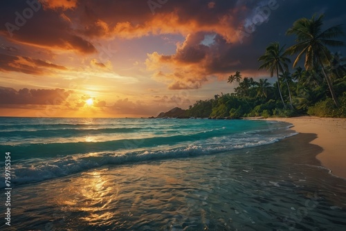 tropical beach paradise sunset