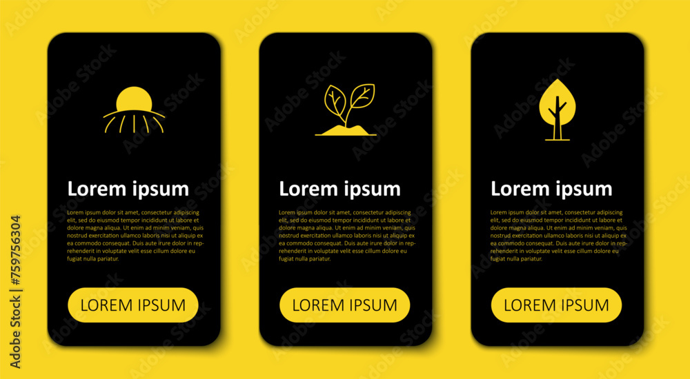 Obraz premium Set Tree, Sprout and Sunrise. Business infographic template. Vector