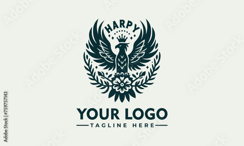 Harpy Crown Flower logo Bird vector logo eagle vector logo for Small Business photo