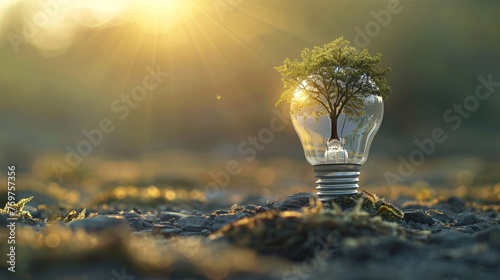 Plants grow in light bulbs Green energy Earth Day protects the environment 