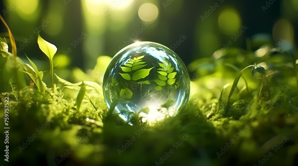 Close-up of water droplets on green leaves, environmental protection concept Close-up of water droplets on green leaves, environmental protection concept