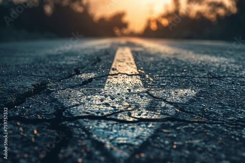 Conceptual image of asphalt road and direction arrow photo