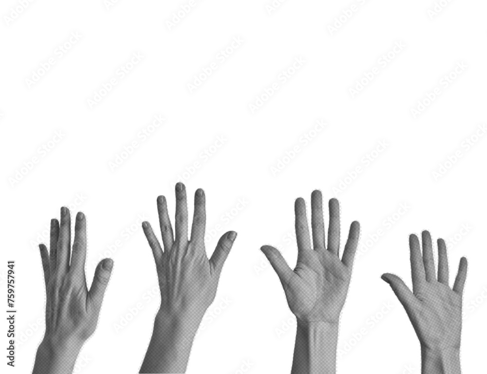 Halftone collage of people's hands on a transparent background. Contemporary banner and poster Halftone collage of people's hands on a transparent background. Contemporary banner and poster