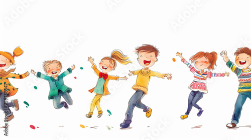 Crianças felizes se divertindo, fundo branco photo