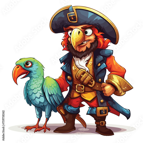 Pirate and parrot. Vector clip art illustration wit