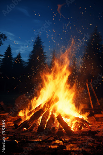 campfire in the dark night