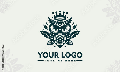 Owl Crown Flower logo vector Owl Minimalis logo for Small Business photo