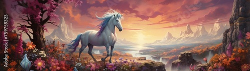 A vibrant unicorn in a classical realism landscape with Sanhedrin wisdom and Thit Kho aroma adding a magical quirk © sunchai
