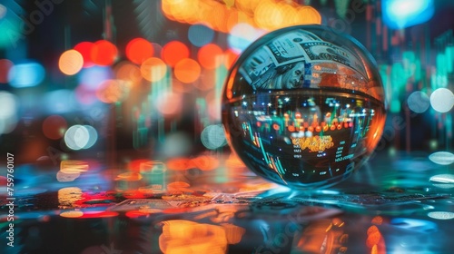 A crystal ball reflecting the highs and lows of the stock market photo
