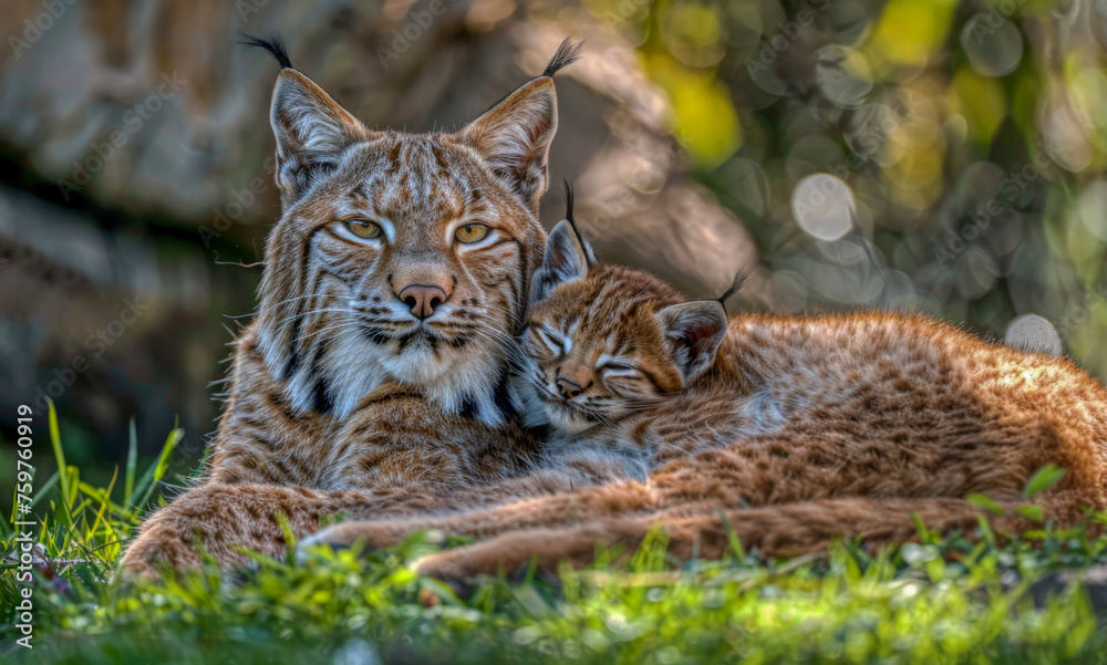 Obraz premium Canada lynx with her kit