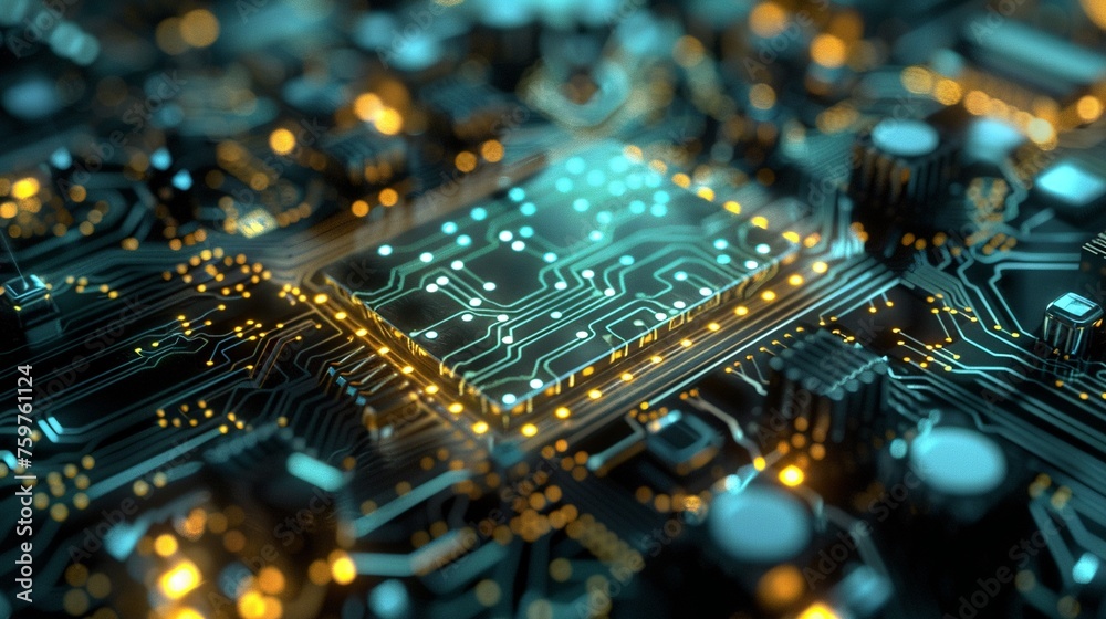 Obraz premium Gleaming quantum circuits powering advanced blockchain networks