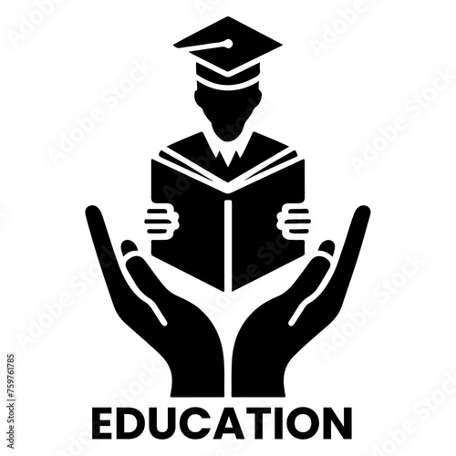 Education logo vector silhouette black color, education icon white background 9