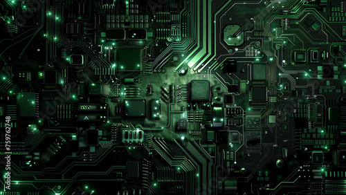 Digital Labyrinth: The Electronic Scheme on a Dark Green Background