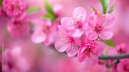 Close-up of vibrant pink spring flowers in full bloom against a soft, dreamy background