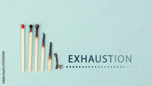Exhaustion and stress, burnout in hustle culture, low energy, burning matches in a chain, domino effect, work life balance 