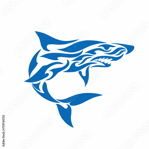 Illustration vector graphics of tribal art design abstract blue shark