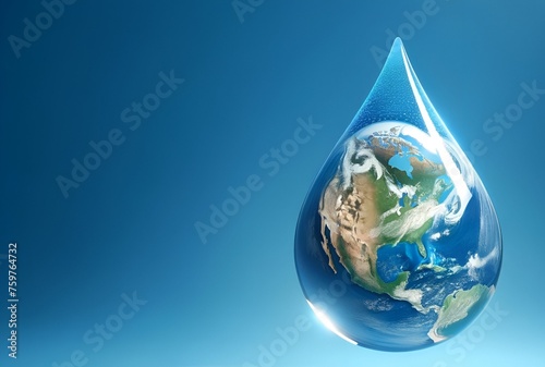 Realistic illustration for world water day with earth globe in water drop.