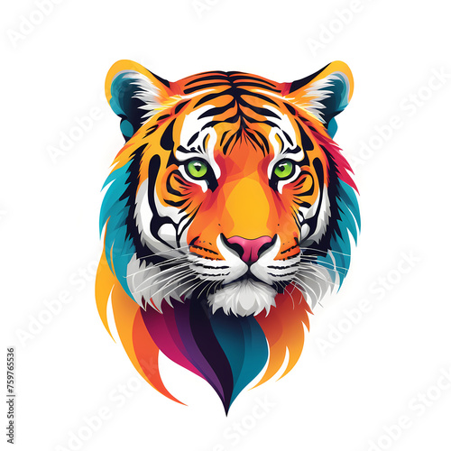 Colorful logotype of a drawn tiger head on a white background