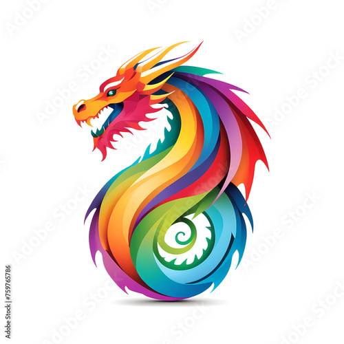 Colorful logotype of drawn dragon on a white background