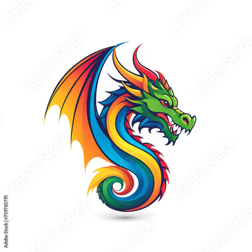 Colorful logotype of drawn dragon on a white background